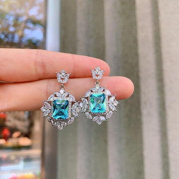 Vintage 8*10mm Lab Created Aquamarine Stone Silver Fine Jewellery Set - The Jewellery Supermarket